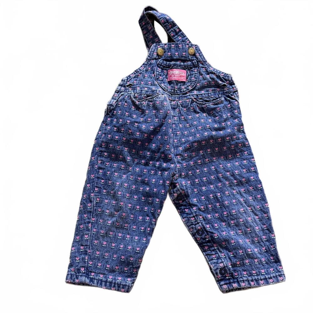 OSHKOSH B'GOSH Vintage Girls SZ 18 Months Flower Overalls. Made in USA 1980s